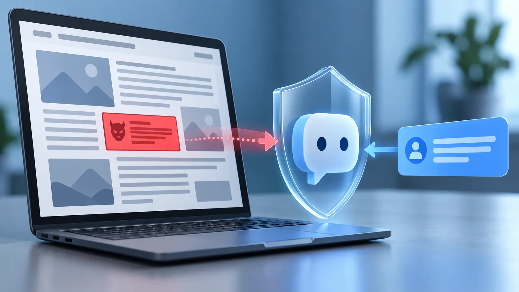 Concept illustration separates an AI user's request from untrusted instructions embedded in a web page